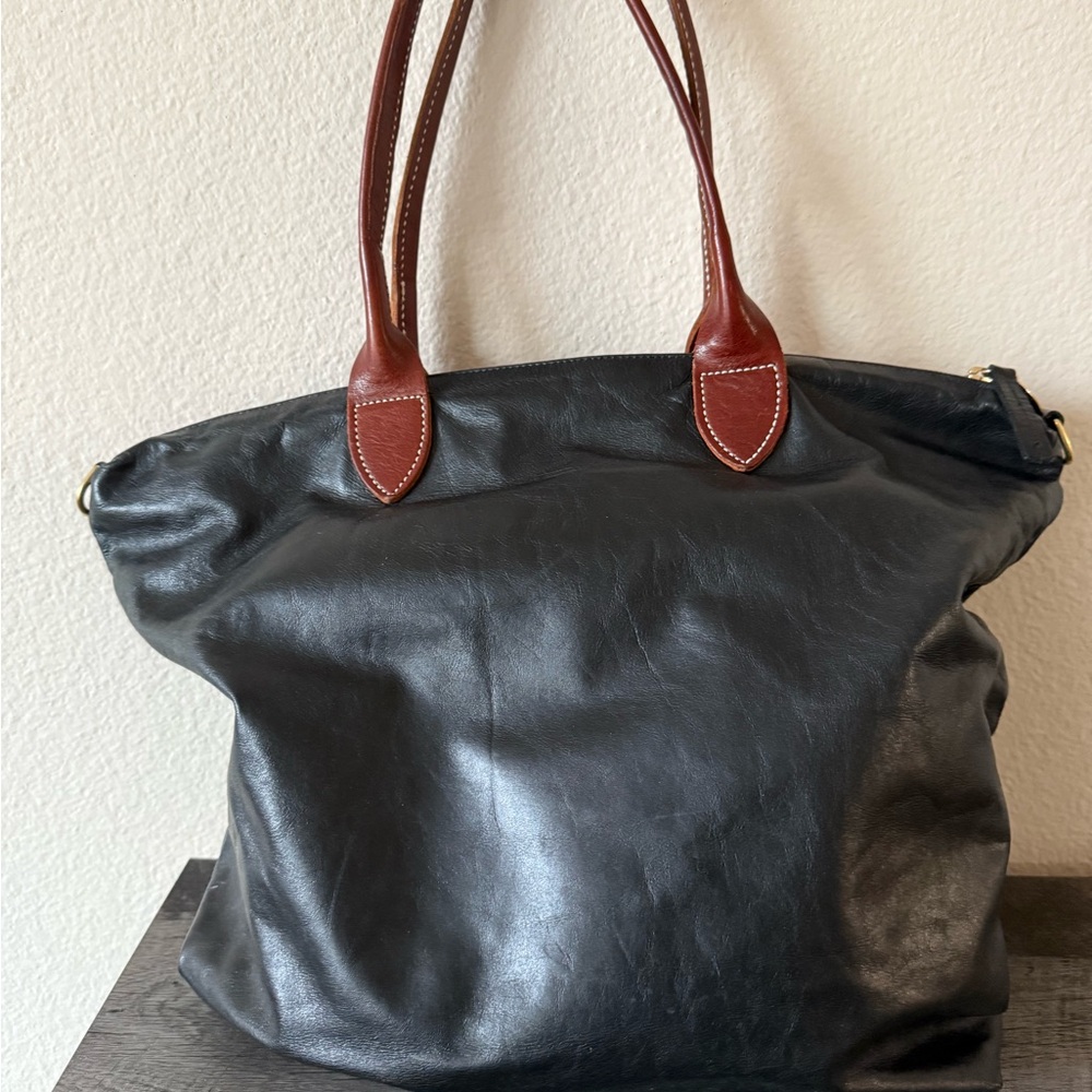 Clare V Black Soft Italian Leather Travel Bag (with brown leather handles)